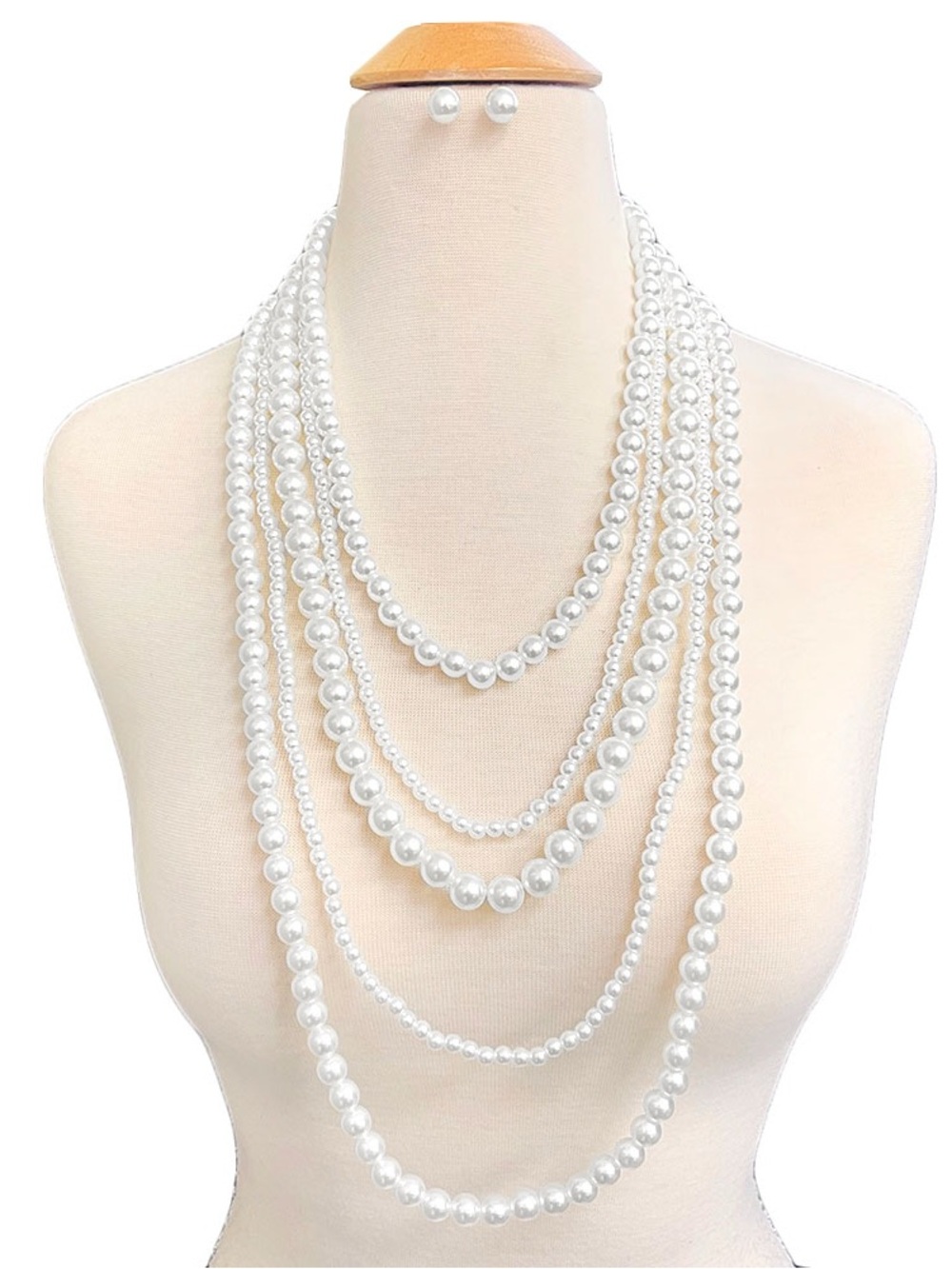 Classic White Pearl Multi-Strand Necklace Set